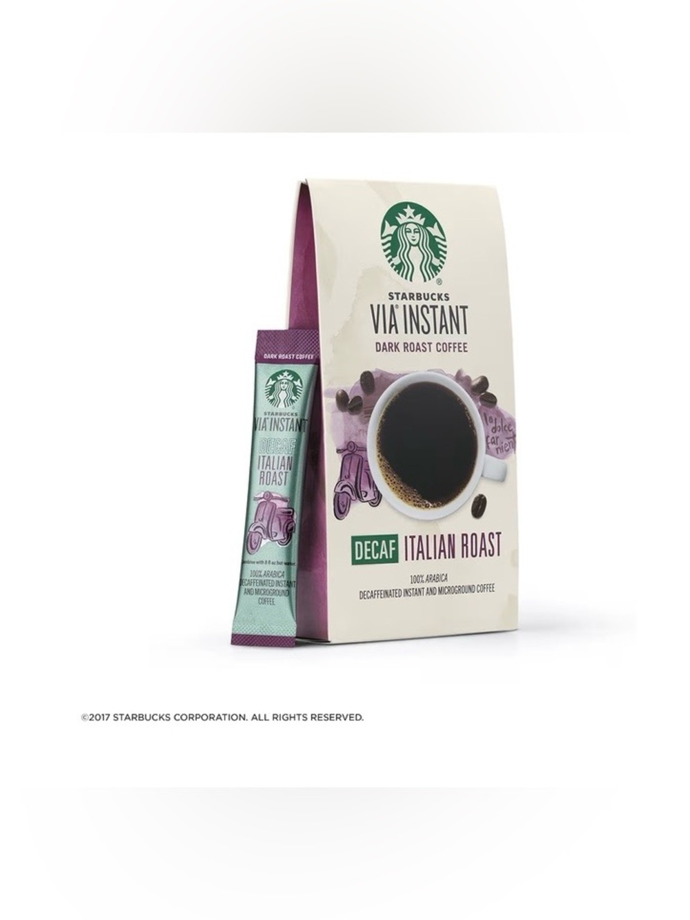 New Starbucks Via Instant Italian Roast Decaf Decaffeinated Coffee Packets 24ct